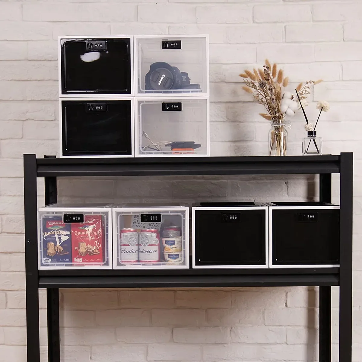 Black Medicine Lock Box,Medication Lockable Container for Refrigerator Food Safe,Safety Locked Box for KitchenHome School Office