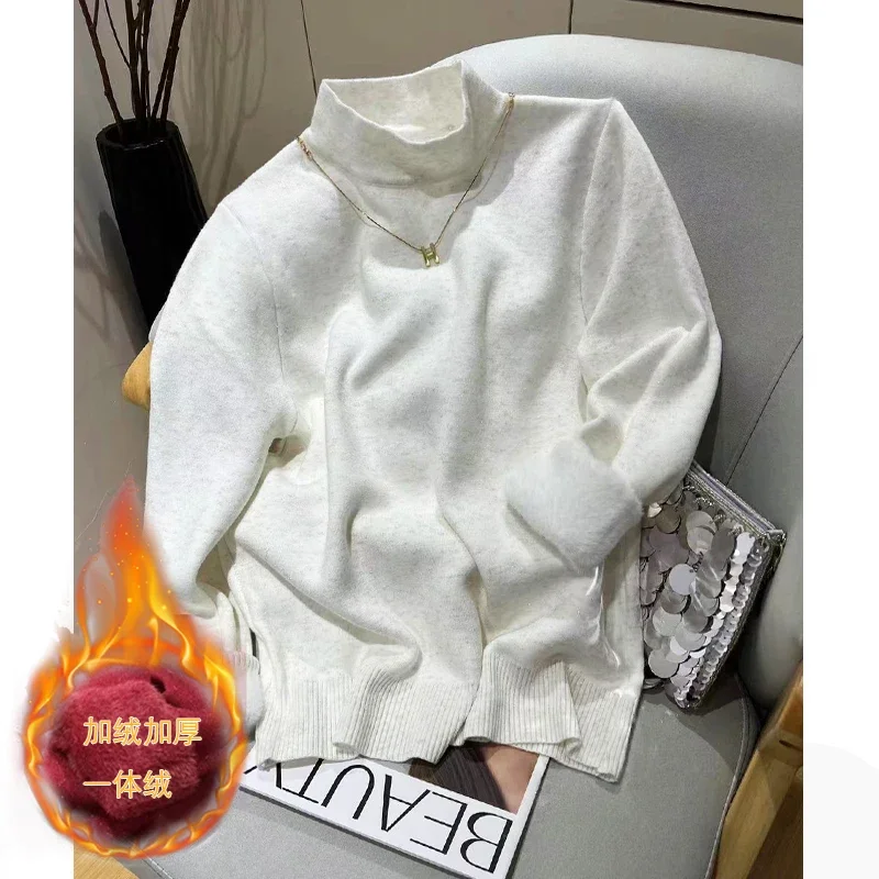 One-piece Mink Fleece Sweater for Women with Autumn and Winter 2024 New Semi-turtleneck Fleece Knitted Bottoming Shirt for Women