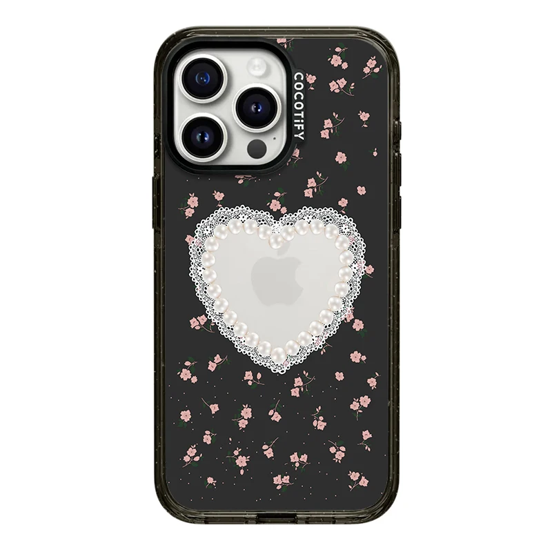 Funda de teléfono de lujo con diseño de flores silvestres, Graffiti, amor, para iPhone 12, 13, 14, 15, 16 Pro Max Plus, funda acrílica con perlas de cereza
