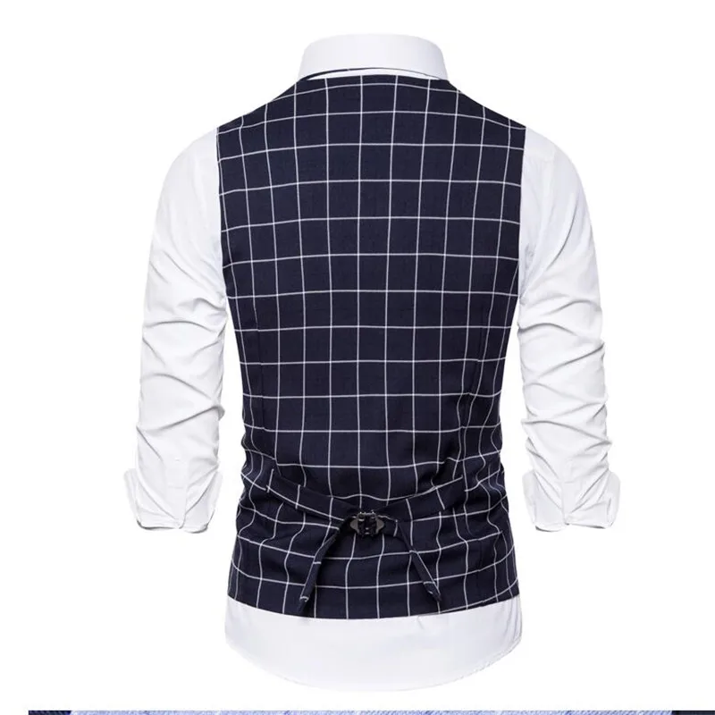 Plaid Gestreept Vest Mannen Zakelijke Bruiloft Jurk Tops Mode Europese Stijl Formele Casual Kleding Homme Maat 3XL-S