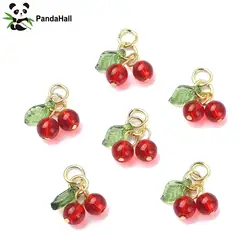 PandaHall 30Pcs Glass Red Cherry Charms Acrylic 3D Cherry Charms with Loop Acrylic Fruit Charms for DIY Jewelry Making findings