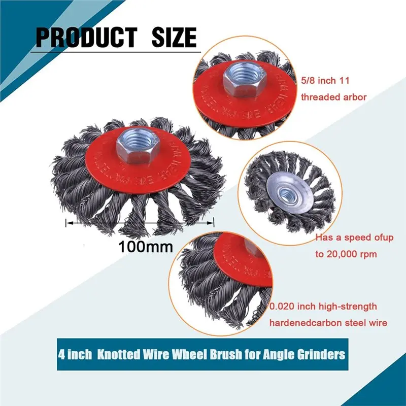 

Perfect For Home Carbon Steel Wire Wheel 4 Inch For Angle Grinder, Twist Knotted Design 5/8" Threaded Arbor For Efficient For Ru