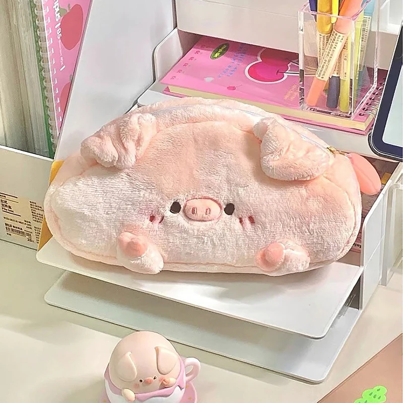 Pink Pig Plush Pencil Bag Cute Student Stationery Storage Cosmetic Box School Supplies Senior Back to School Essential