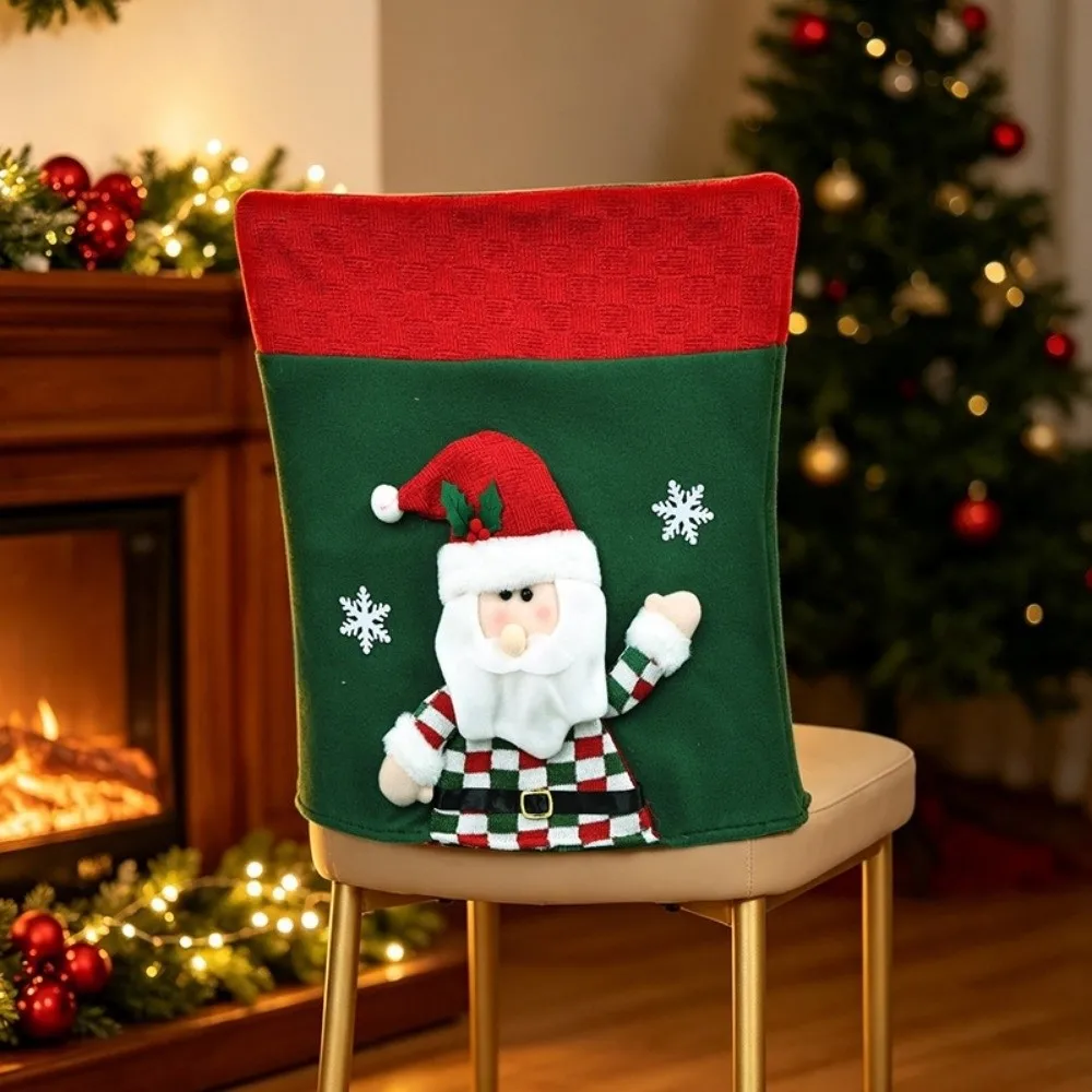 Snowman Christmas Chair Cover Santa Elk Xmas Dinner Chair Seat Cover Armchair Cover Easy Application