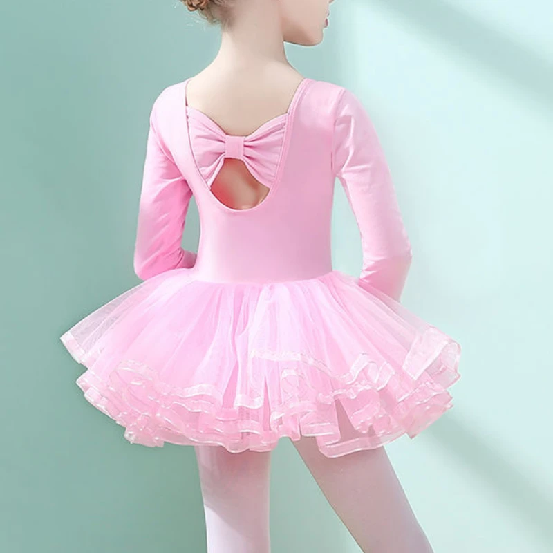 Kids Girls Ballet Tutu Dresses Back Bowknot Mesh Dance Gymnastics Leotard Dress Ballerina Party Stage Performance Dancewear