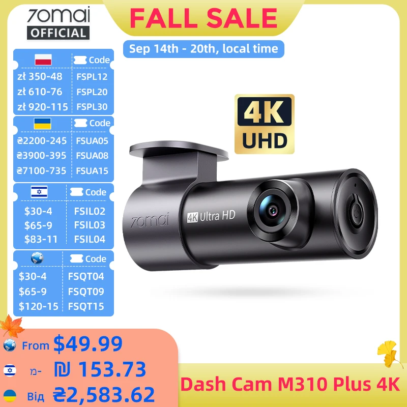 Global Version 70Mai Dash Cam M310 Plus 4K True 4K 2160P Wdr Voice Control Support 24H Parking Mode Car Dvr 70Mai M310 Plus 4K