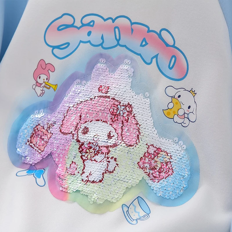 Süß meine Melodie Cinna moroll Anime Kinder Hoodie Mädchen Sanrio Kuromi Pailletten Farbwechsel Top Cartoon niedlichen Kleidung Kind Geschenk