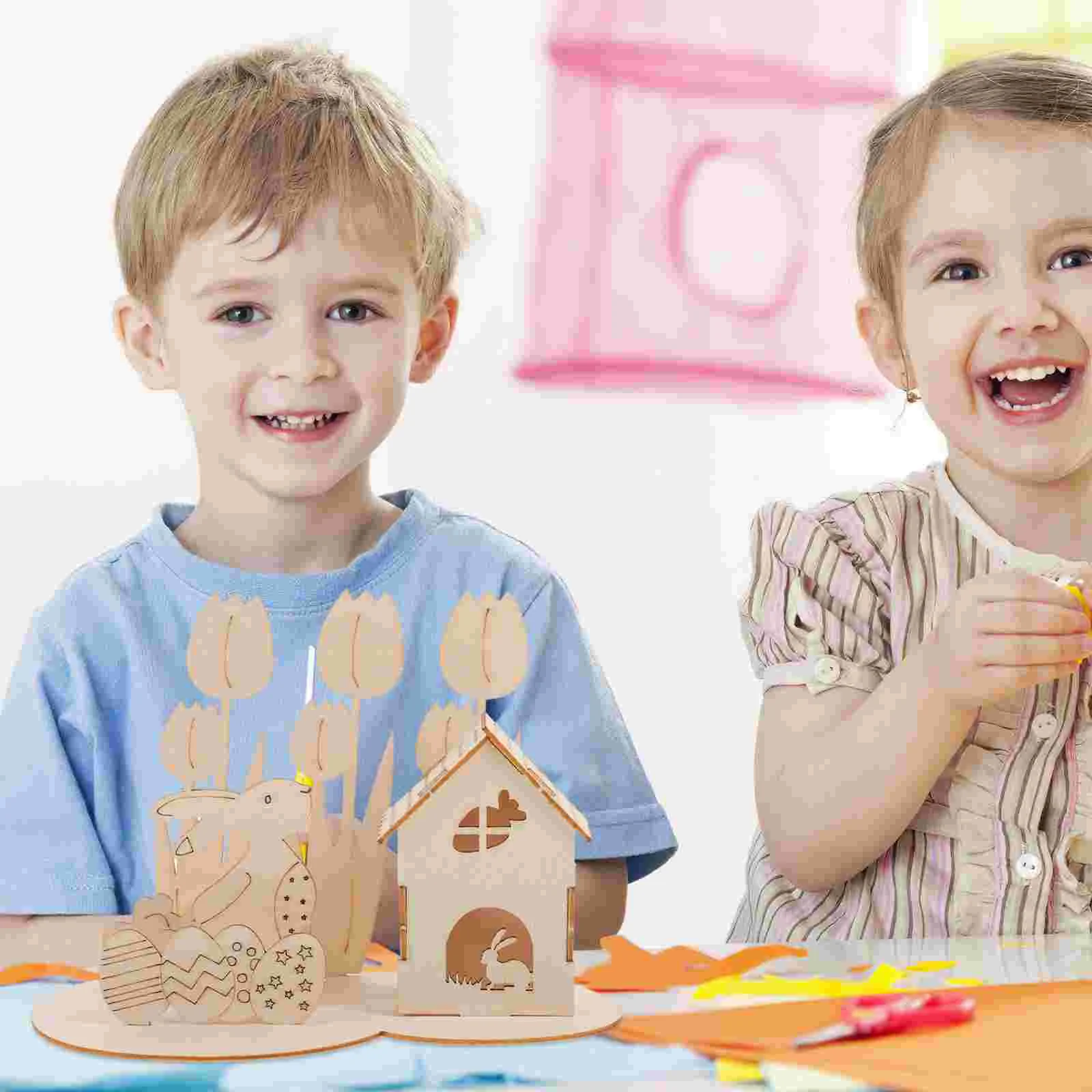 Puzzle 3D en bois pour enfants, jouets pour enfants de 1 à 3 ans, dessin animé sur le thème de pâques, sûr et lisse