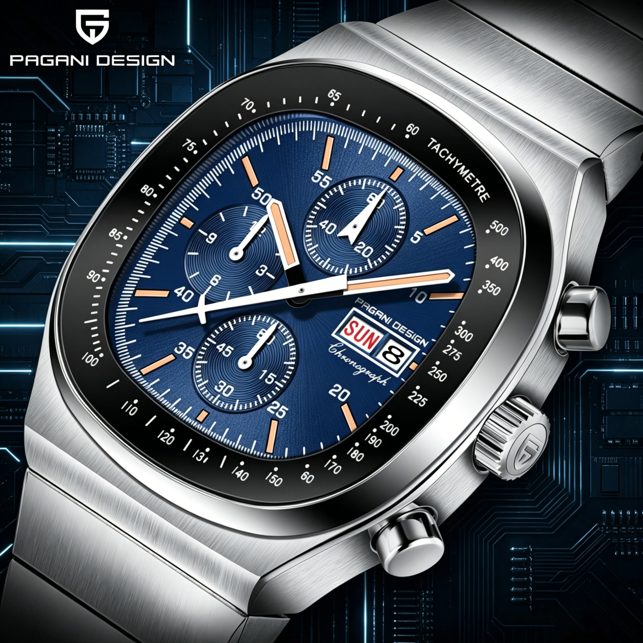 PAGANI DESIGN New Men'S Quartz Timing Watch TV Set Design 40MM Stainless Steel Sapphire Waterproof Luminous C3 Reloj Hombre