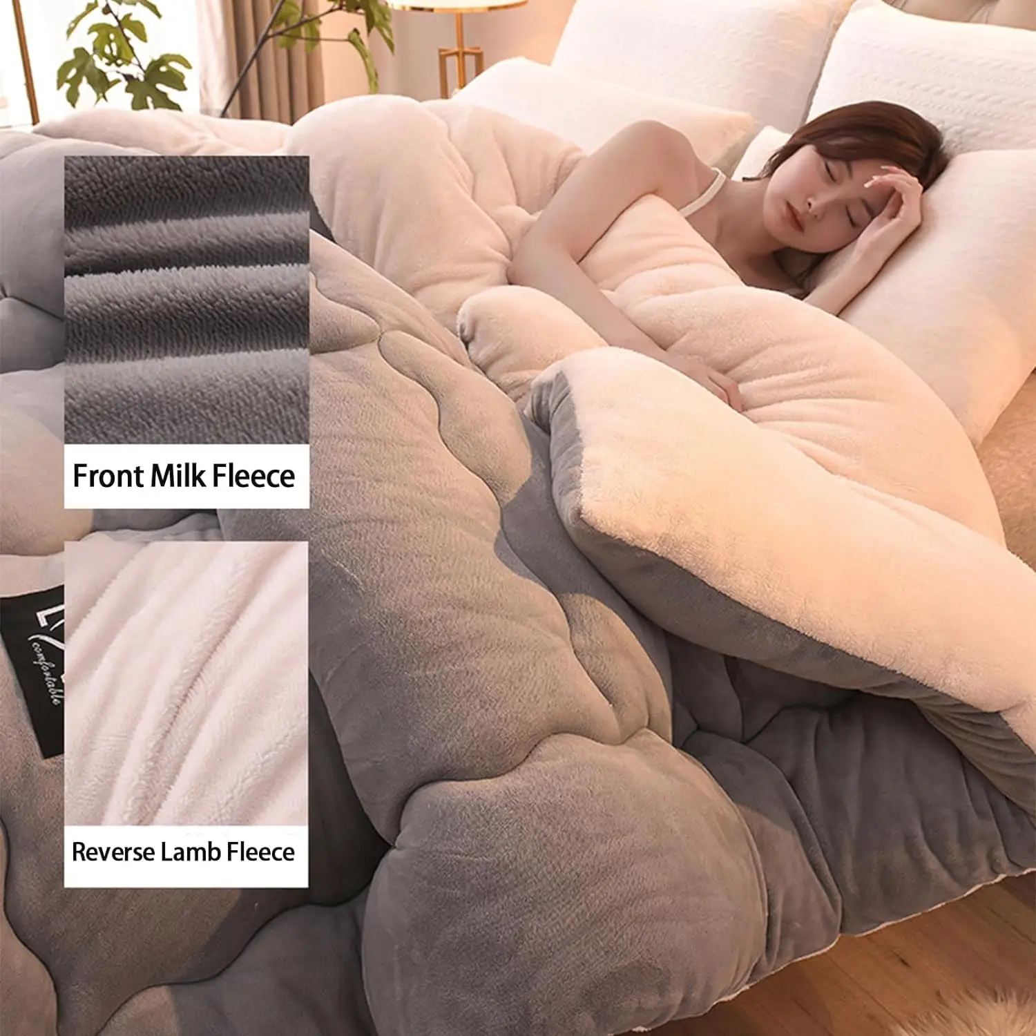 معزي شتوي من الصوف الشيربا ذو وجهين على الطراز المعاصر، فراش دافئ من القطيفة الناعمة المسامية، حشوة وغطاء من البوليستر بنسبة 100% #5