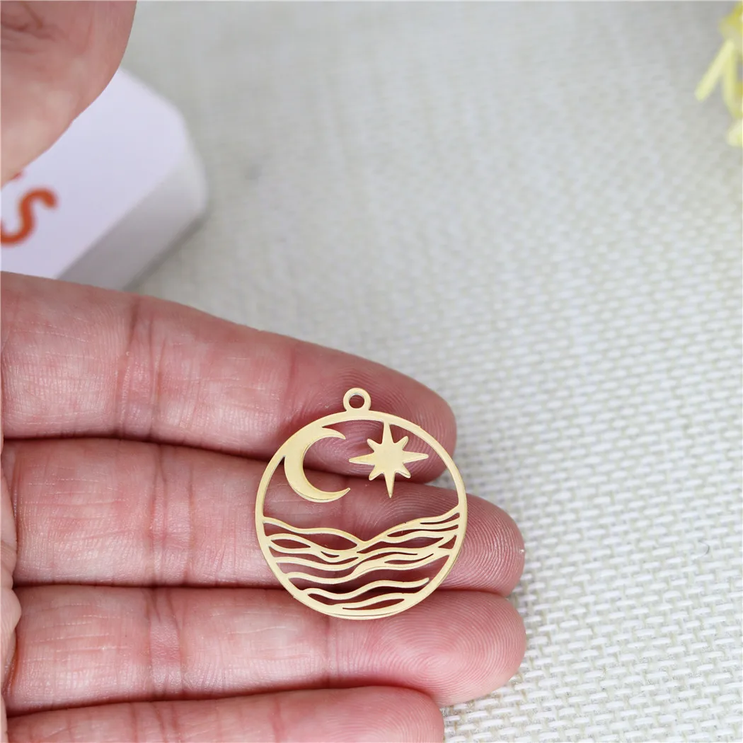 3pcs/Lot Diy Fastion Circular Moon Sun Wave Stainless Steel Gold Silver Minimalist Pendants Woman Man Charms Jewelry Accessories