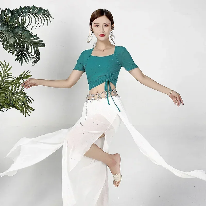 

Oriental Bellydance Practice Clothing For Women Net Yarn 2 Piece Set Indian Belly Dance Costume Training Suit Dancewear For Girl