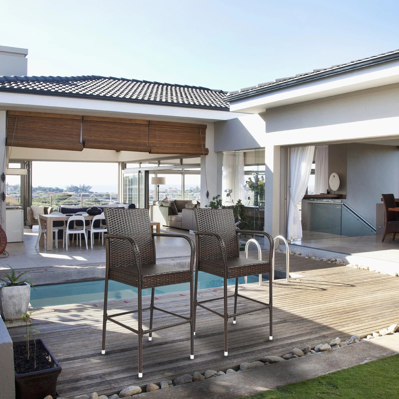 2pcs High Outdoor Bar Chair Brown Gradient  for Outdoor or Backyard
