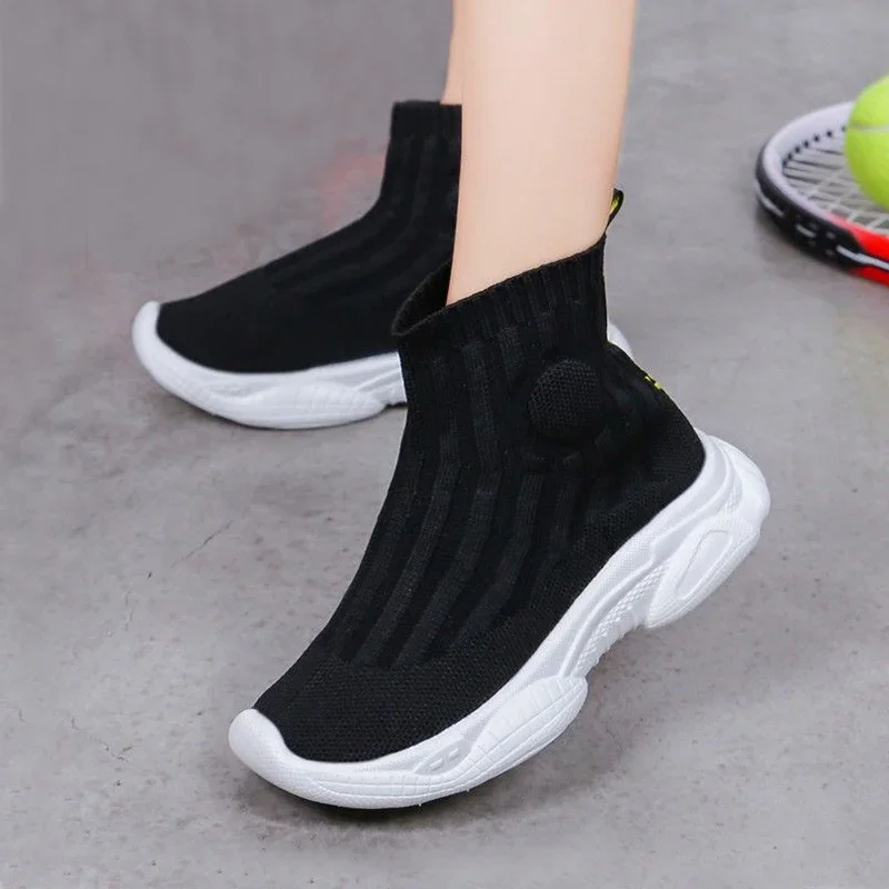 Kids Knit Woven Casual Shoes Girl Boy Slip On Sneakers Child Spring Autumn Stretch Cloth Fashion Flat Shoe 26-36