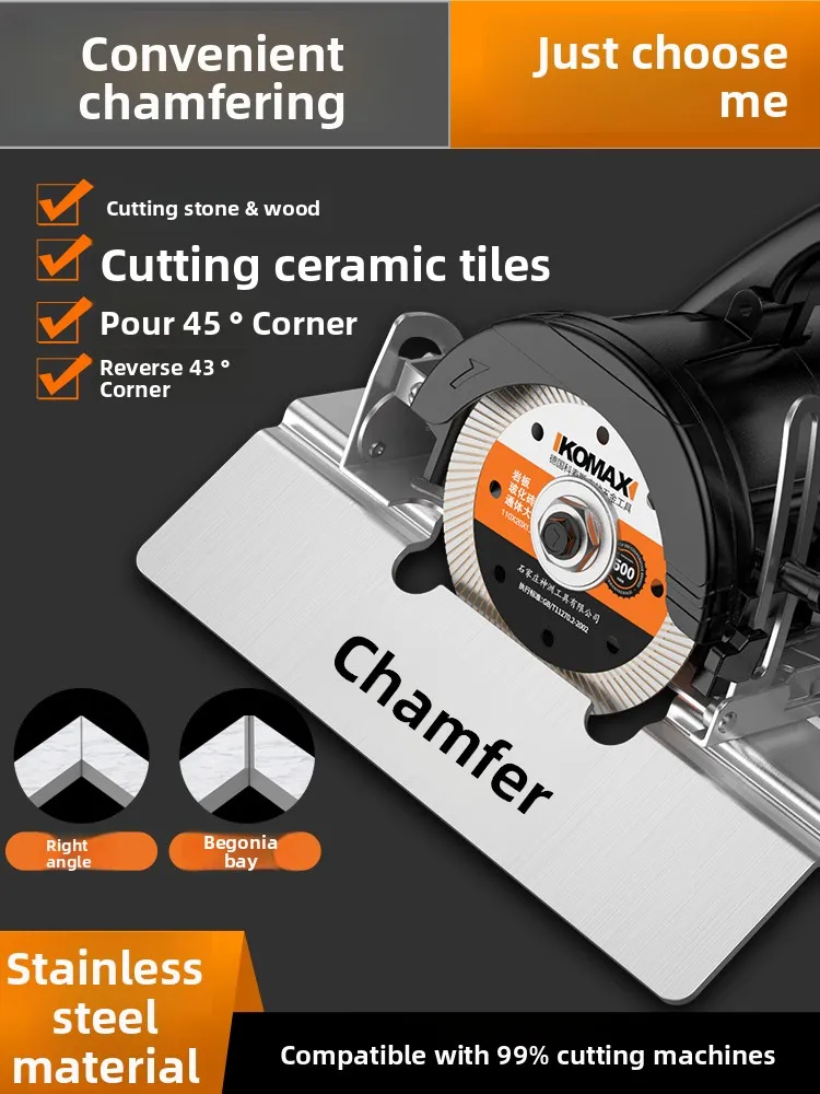 Stainless steel tile chamfering machine stand, 45-degree high-precision small cutting machine for marble corner cutting.