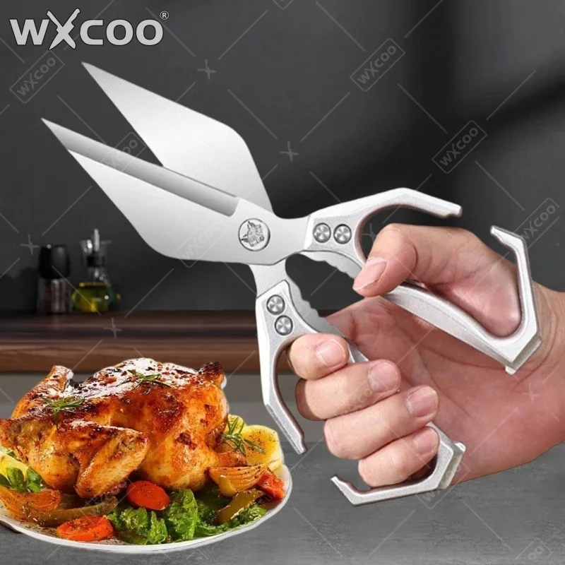 WXCOO Powerful Kitchen Scissors Heavy Duty Stainless Steel Shears Triangular Blade for Cutting Meat Chicken Bones Scissors
