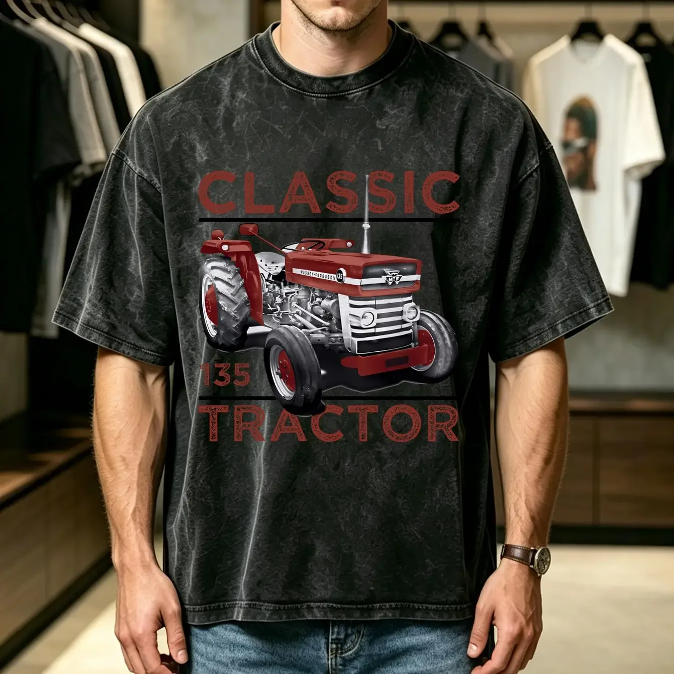 washed T Shirt Classic Tractors Massey Ferguson 135 Inspired Retro vintage Washed Top For Everyday Wear streetwear Comfortable