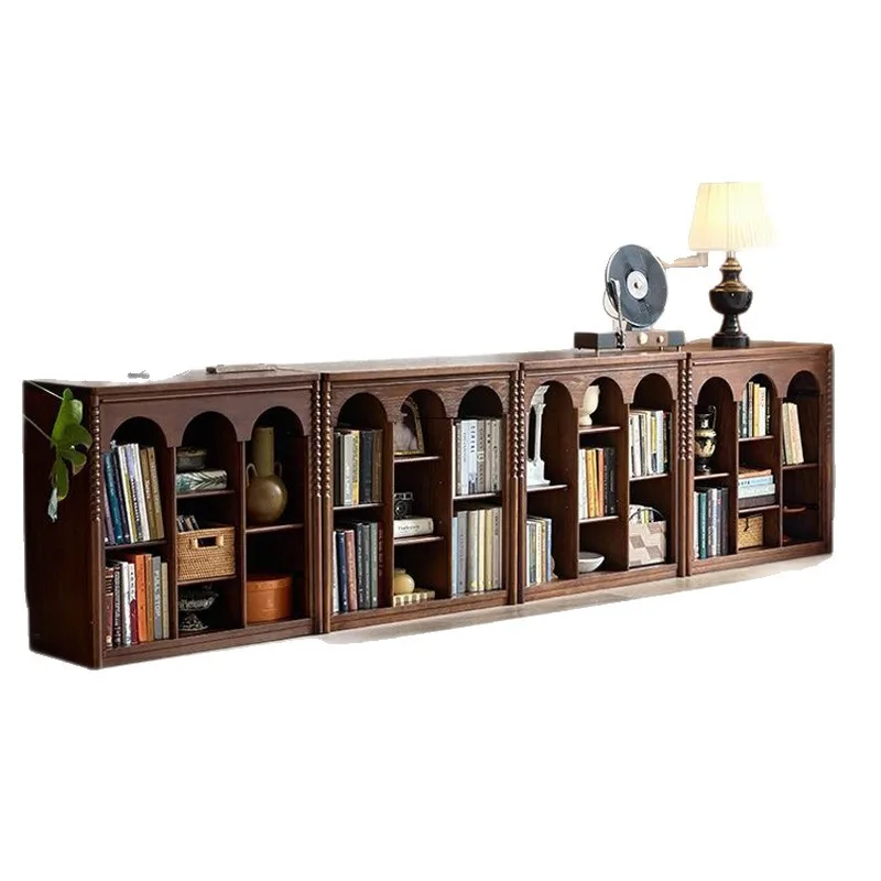 French retro solid wood bookcase combination TV cabinet living room display combination module low cabinet floor bookshelf