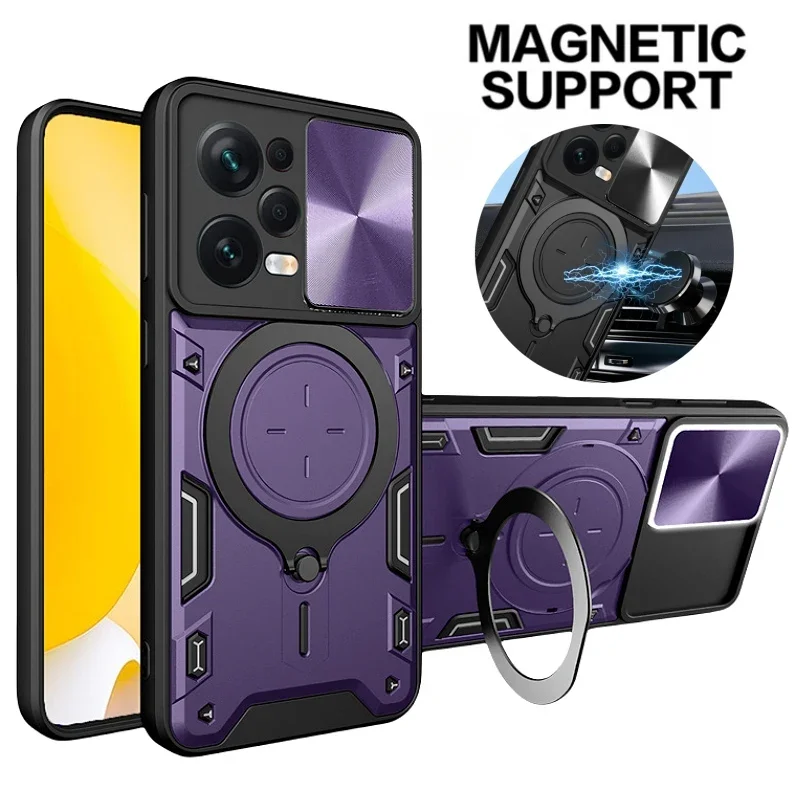 

Armor Funda для Xiaomi Redmi Note 12 Pro 5G, чехол слайд-объектив, защитное кольцо-подставка, задняя крышка для Redmi Note12Pro Plus 12Pro 12S 12C