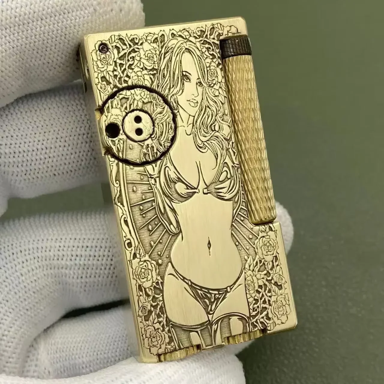 

New double oil tank lift arm lighter hand carved side pulley brass lighter men's smoking ignition tools collection gifts.