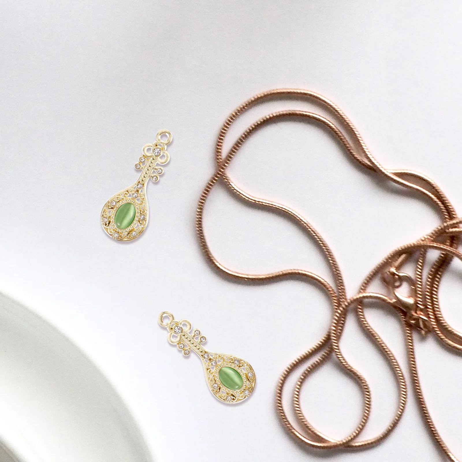 

10pcs Green Cat's Eye Pipa Earrings Necklace Pendant Zinc Alloy Lightweight DIY Jewelry Charms Accessories Ornaments Craft