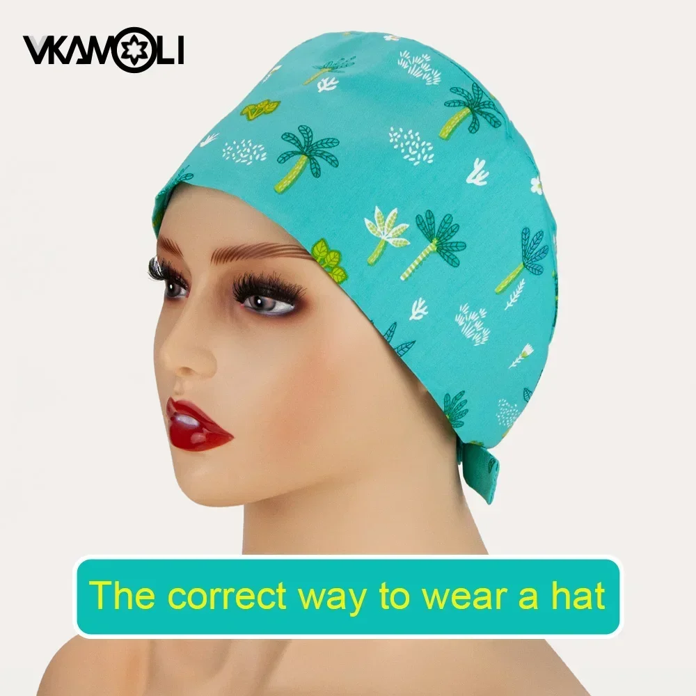 wholesale 100% cotton Scrub Cap Adjustable size printing hat pet grooming Tieback beauty salon lab Work Scrub Hat