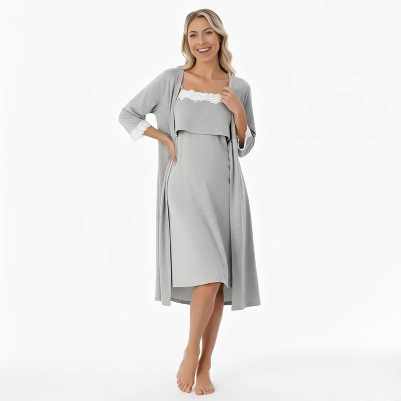 Pijama maternity con bata para embarazo y posparto - imagen 3