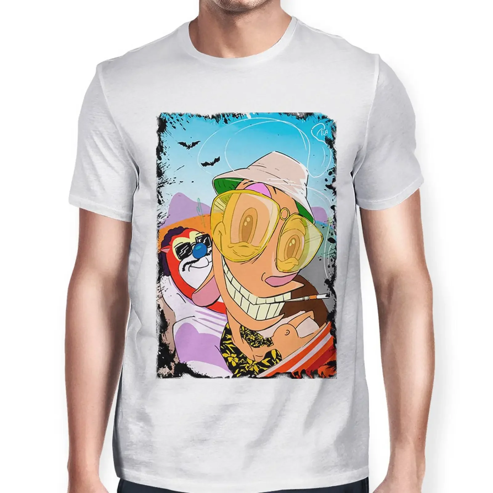 Ren and Stimpy x Fear Loathing in Las Vegas T Shirt mw 108 vintage Washed fashion Comfortable homme Stylish streetwear