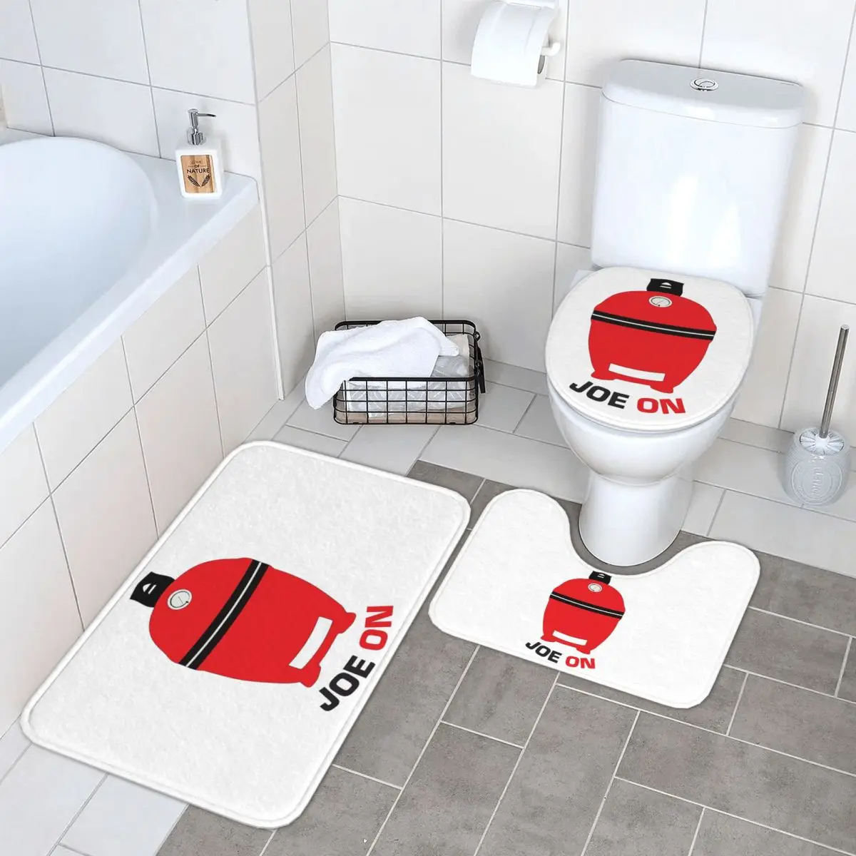 

Kamado Joe BBQ Grill And Smoke 3-х шт. Коврик для ванной Набор для ванной комнаты Крышка унитаза Домашний декор Нескользящий ковер Напольный коврик