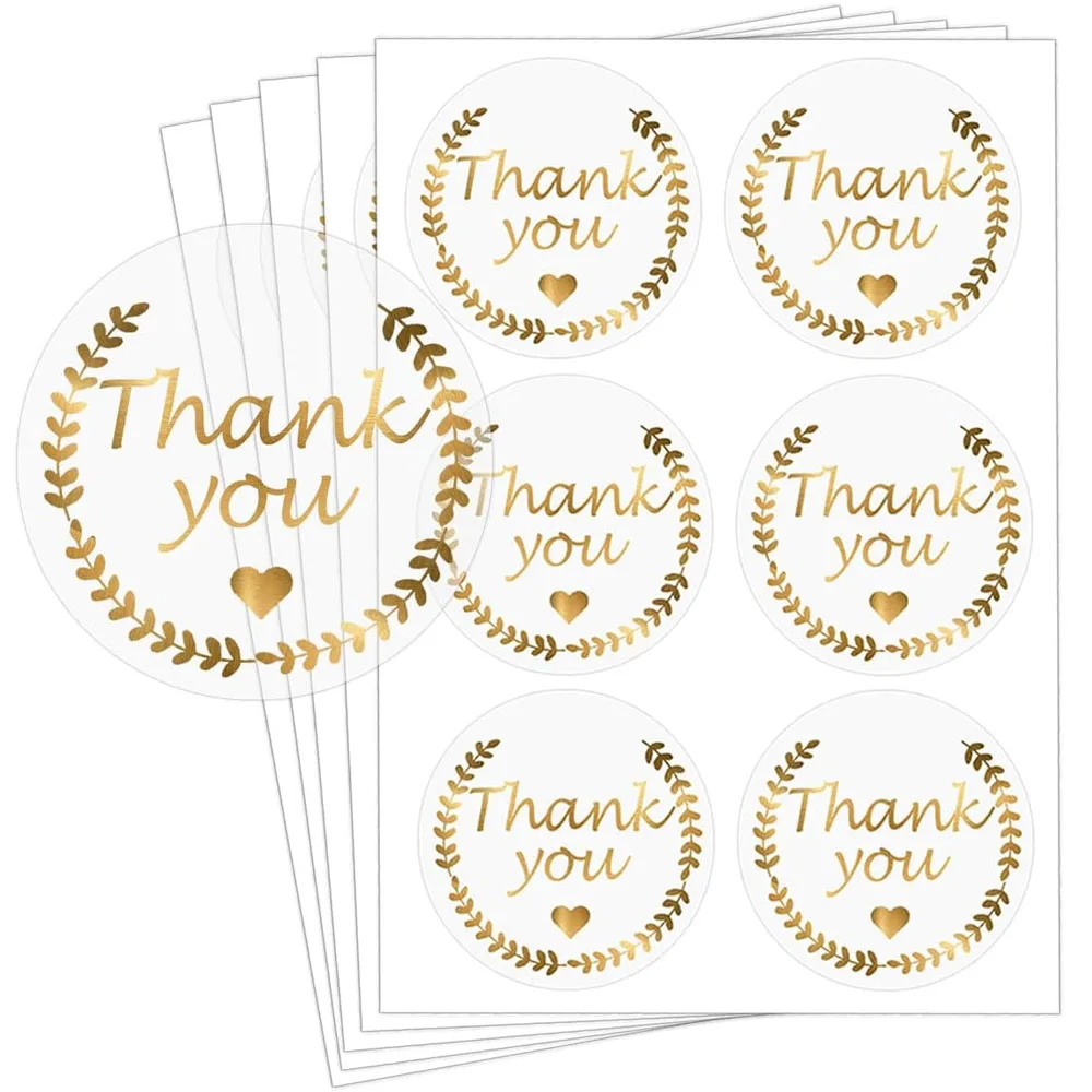 

Gold Foil Thank You Sticker 1.5inch Glitter Clear Self Adhesive Envelope Seals Gold Foil Embossed Transparent Stickers 120 Pcs