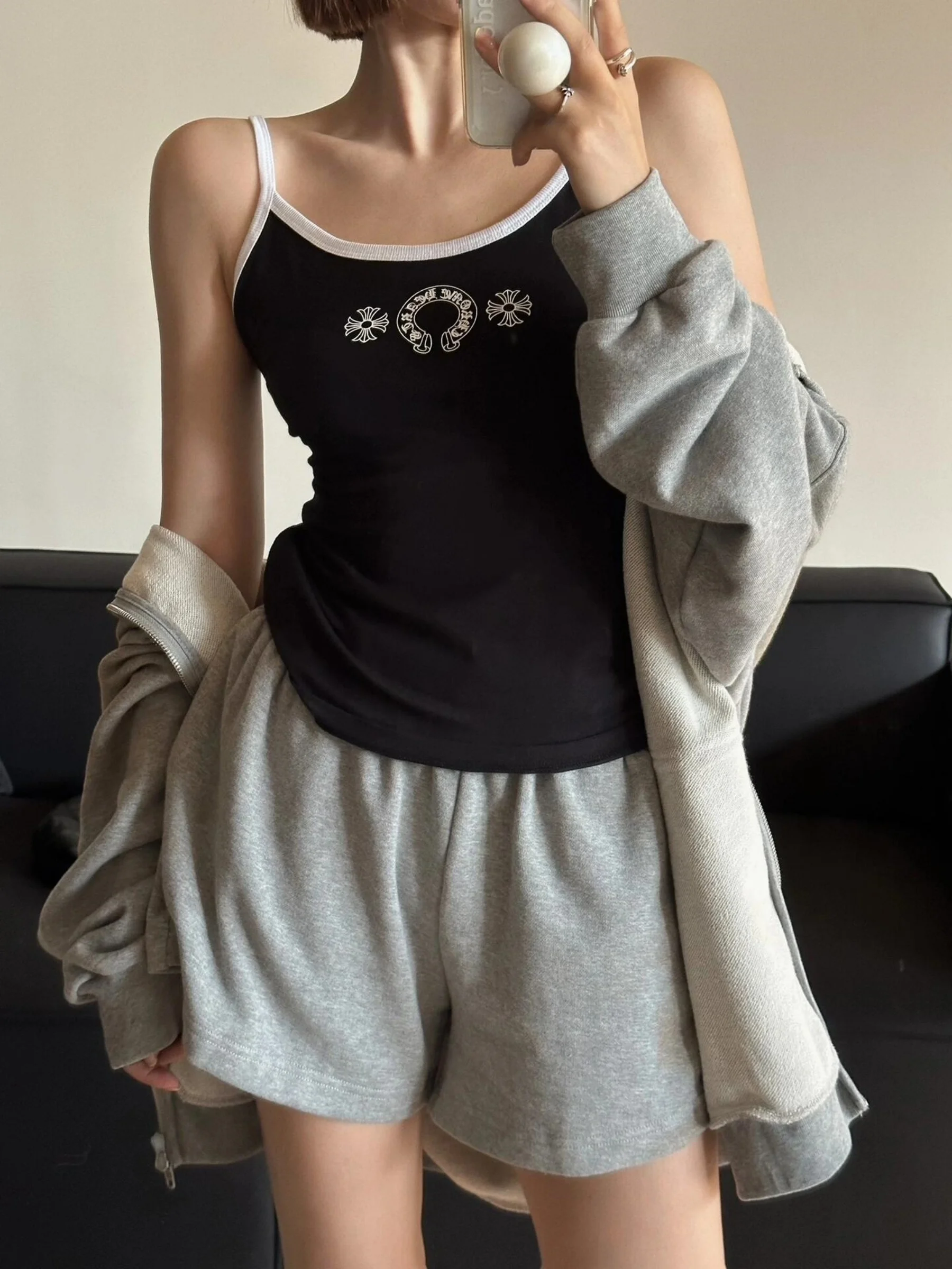 

Спортивные женские летние спортивные штаны с высокой талией в американском стиле ретро, свободные утягивающие повседневные футболки трапециевидной формы с широкими штанинами, шорты длиной четверти