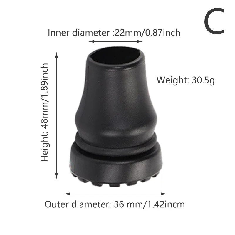 1pc Rubber Pad Cap Non-Slip Walking Stick Crutch Cane Bottom Pads Cover Protector Climbing Hiking Pole Tip 16mm 20mm 22mm