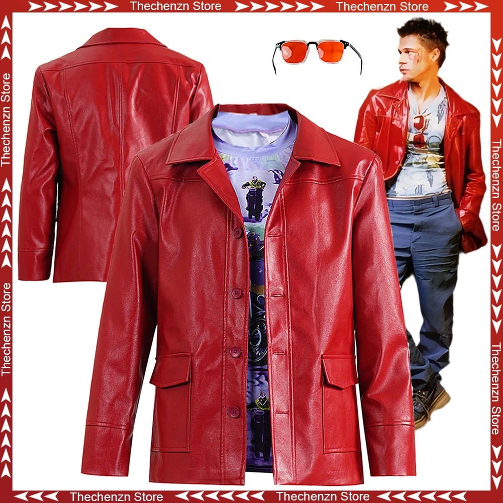 فستان بتصميم حالم نادي القتال تايلر دوردن كوسبلاي للرجال سترة حمراء نظارات 1999 فيلم زي الهالوين رجل لعب الأدوار حفلة الزي #1