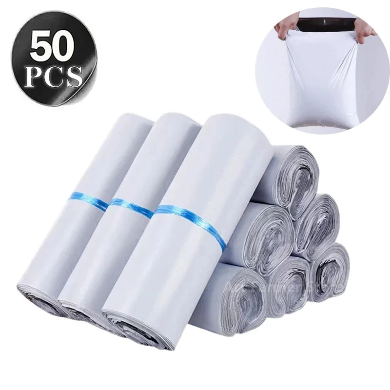 50 Stuks Witte Koerier Mailer Zakken Verpakking Poly Pakket Plastic Zelfklevende Mailing Express Tas Envelop Postzakje Mailing