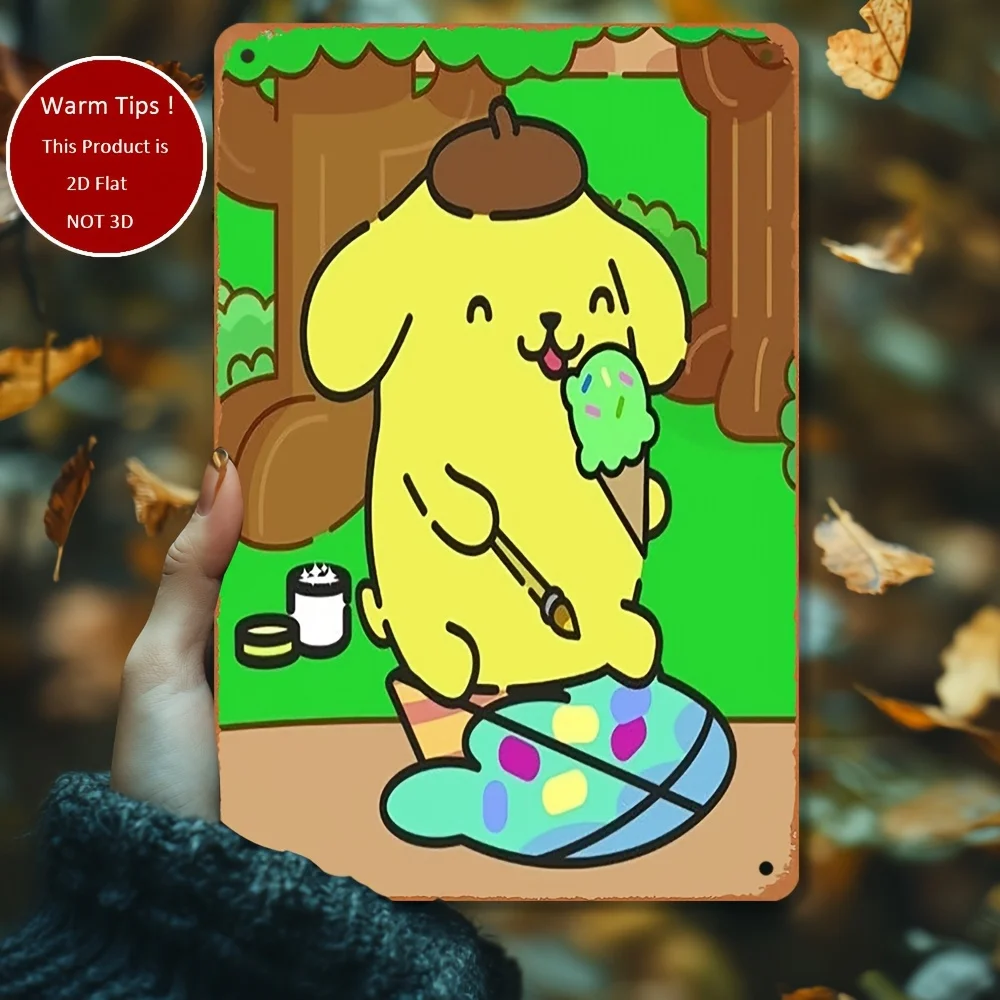 سانريو من الألومنيوم مقاس 12 × 8 بوصة لفن القصدير المسطح pompompurin 2D - تصميم كرتوني عتيق بطابع الخريف مع أطراف دافئة، قابل لإعادة الاستخدام #1