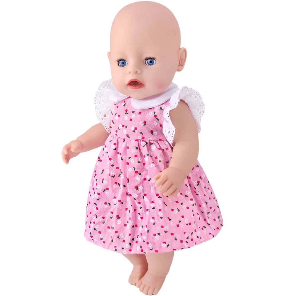 Robe d'été mignonne à fleurs roses, robes de poupée américaine de 18 pouces pour filles de 43 cm, accessoires pour vêtements de poupées