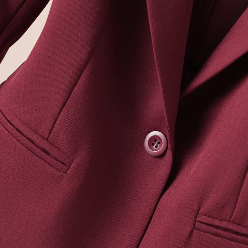 بدلة بورجوندي للنساء، للربيع والخريف، سترة بدلة بأكمام طويلة بزر واحد، عصرية وتنحيف #4