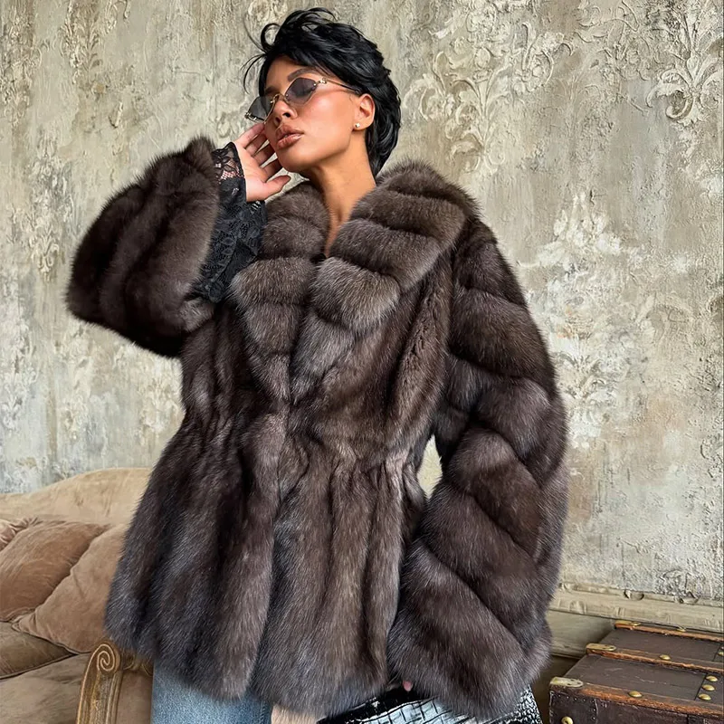 معاطف عصرية من الفرو الصناعي للنساء مع طية صدر السترة وأكمام طويلة من جلد الغزال سترة فضفاضة بطيات سترة شتوية ملابس خارجية عالية الشارع