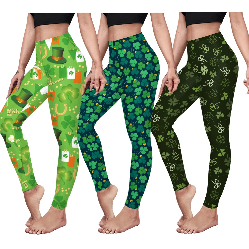 Women Workout Push Up Leggings Green Leaf 3D Print Slim High Waist Fitness Stretch Irish festival Party Leggins Mujer Sports