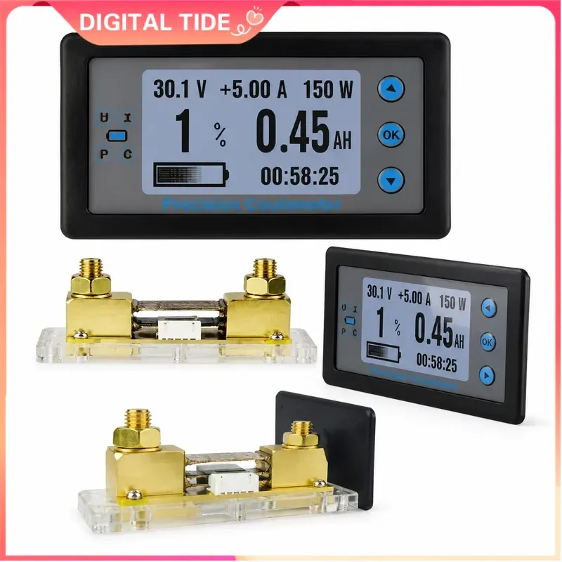 Energy Meter 100A Ammeter Voltmeter Wattmeter Digital Multimeter 8-120V Battery Tester with Shunt High Precision Power
