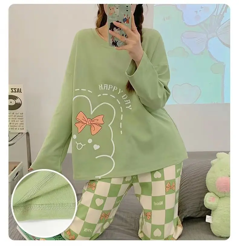 Damen-Pyjama im neuen Frühlings- und Herbststil, künstlerischer Langarm-Pullover in Übergröße, Cartoon-, Herbst- und Winter-dünne Homewear – Detail 4