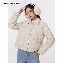 Metersbonwe-Women's Lapel Collar Down Jacket Duck Down Regular Short Down Coats Wihter