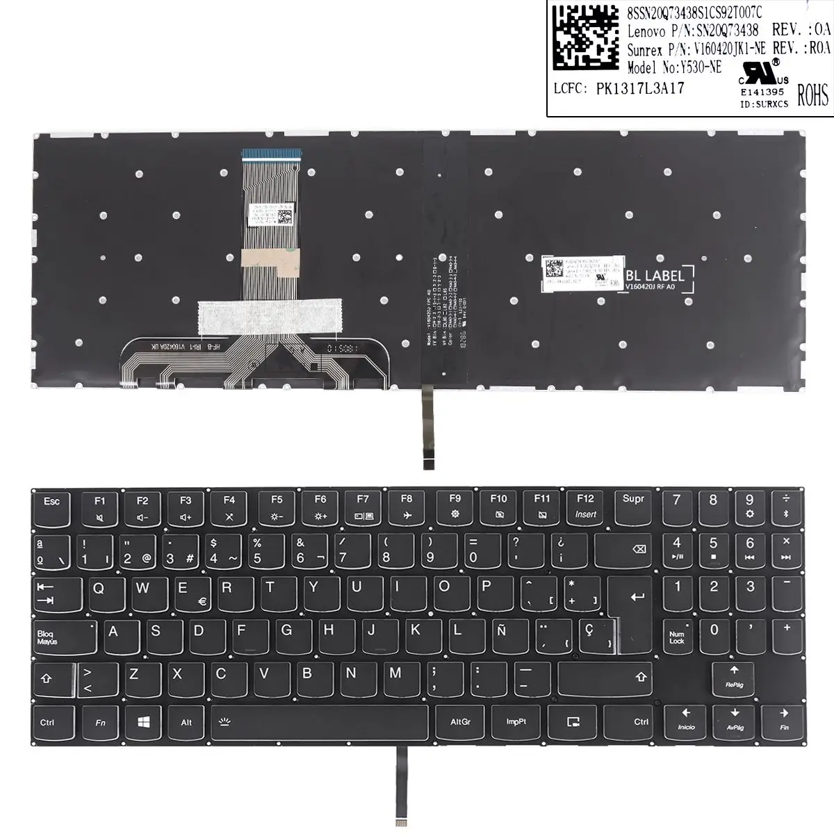 SP Laptop Keyboard for Lenovo Legion Y520 Y520-15IKB R720 R720-15IKB Black with Backlit