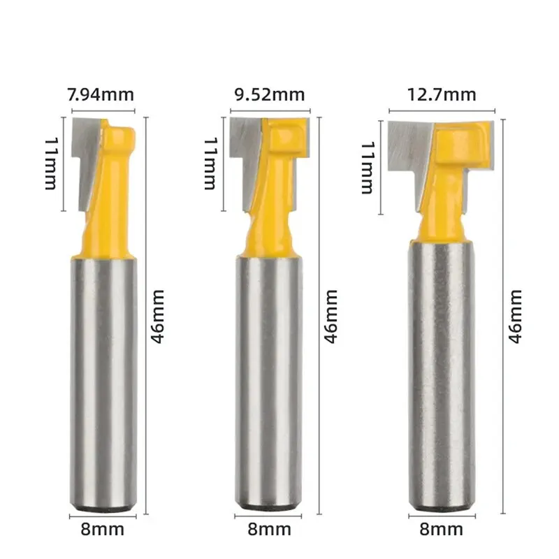 3 Pcs,8mm Shank Lock Hole Cutter Woodworking Milling Cutter, Wood Picture Frame Hanger T-Type Keyhole Cutter, Chisel Cutter