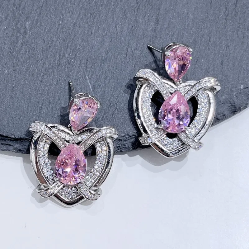 European and American Heart Shaped Zircon Earrings 2023 New Vintage Elegant Fashion Versatile Female Earrings image 3