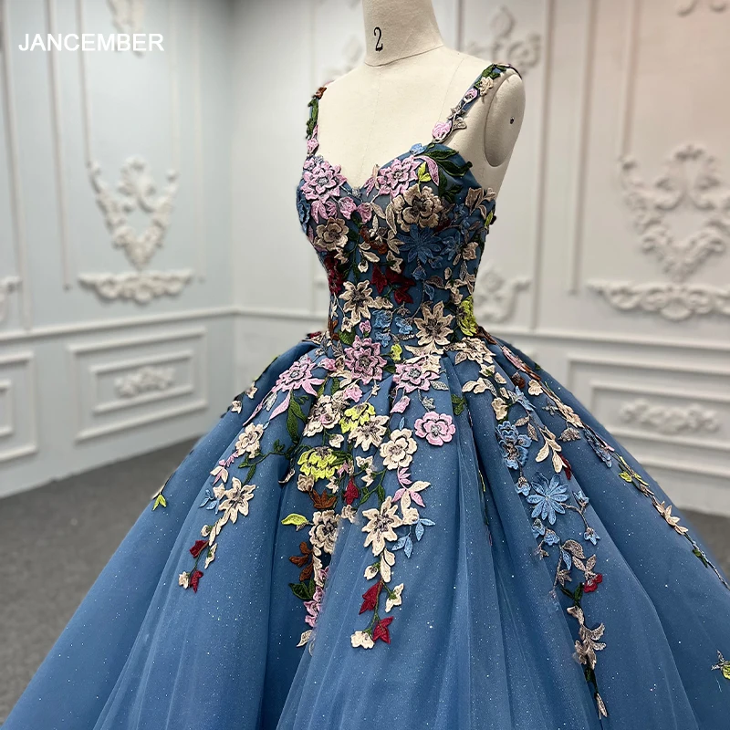 

Изысканное синее платье Quinceanera на тонких бретельках с цветочным принтом, милое бальное платье на шнуровке, вечерние платья на пуху DY9897 Avondjurk