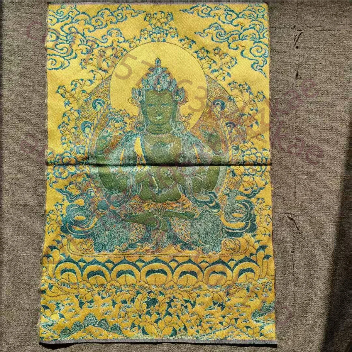 Tangka of the four armed Guanyin statue of Tantric Buddhism, machine embroidered decorative painting