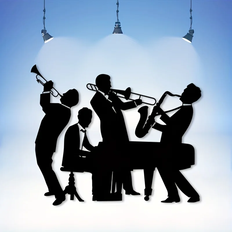 1pc Jazz Band Metal Wall Art - Vintage Music Silhouette Decor
