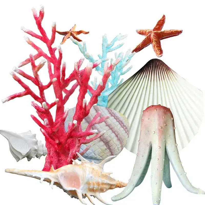 FRP ocean beach sculpture, simulated sea star octopus ornament, conch shell coral decoration handicraft
