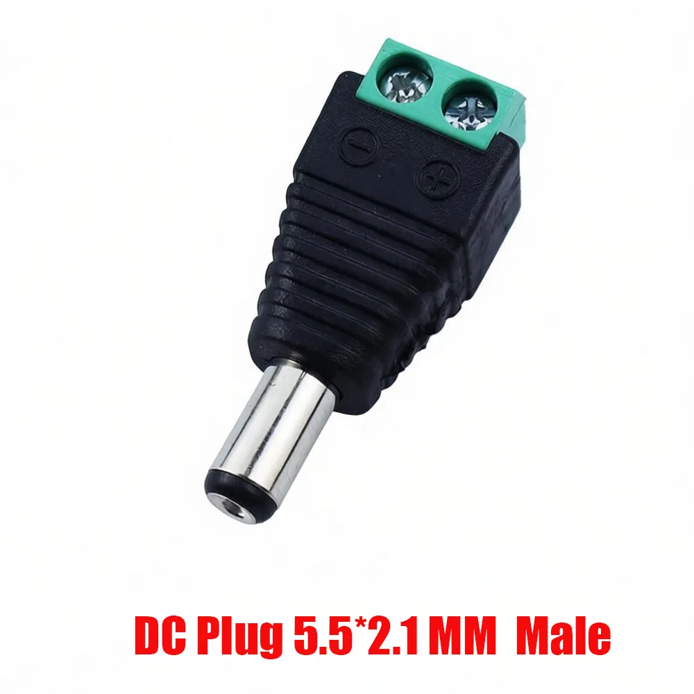 DC 12V Female And Male Connectors 5.5x2.1mm Power Plug Adapter Jacks Sockets For Signal Color LED Strip Light CCTV Camera
